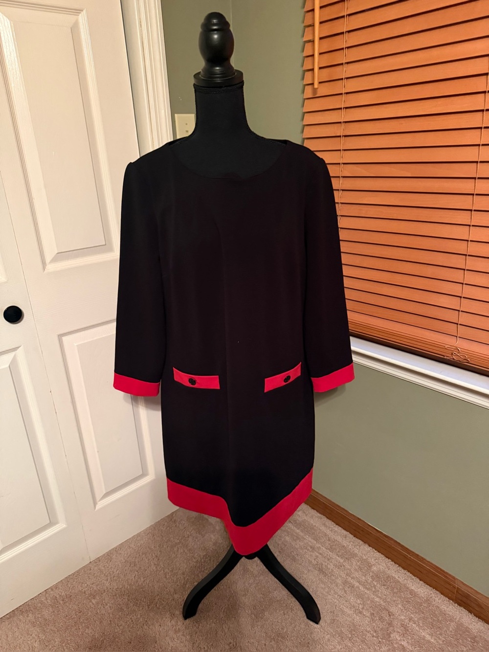 Black Shift Dress with Red Trim - Women's Dress